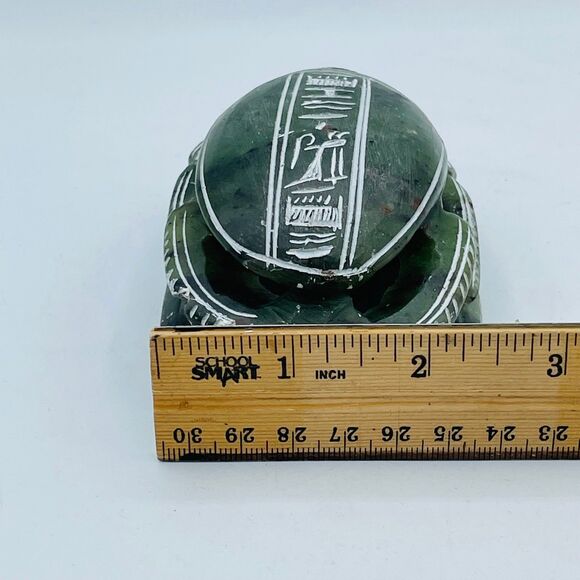 Vintage Olive Green Hand Carved Ancient Egyptian Soapstone Scarab Beetle Unique - Picture 9 of 12